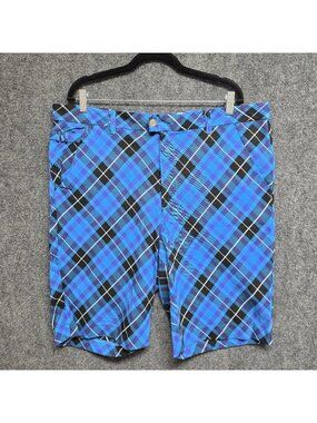 Royal Awesome Golf Shorts Mens 40 Blue Plaid Stretch 10" Inseam Preppy Casual